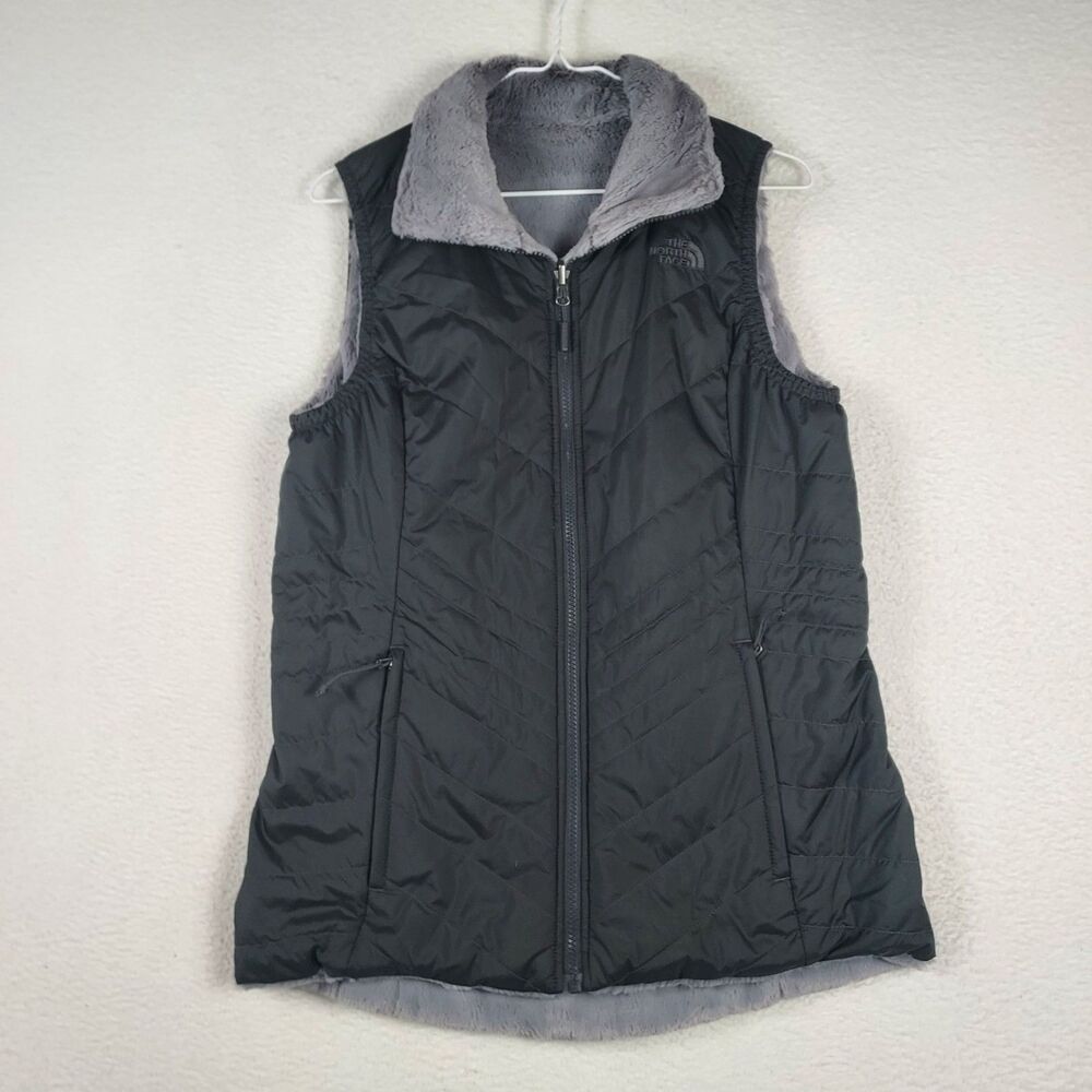 The North Face Reversible Fleece Vest Womens Small Gray Black Full Zip